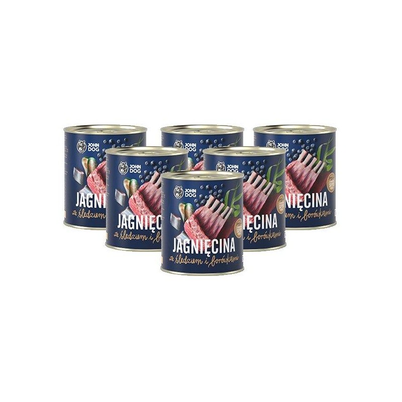 John Dog Junior jagnięcina i śledź z borówkami Zestaw 6 x 400g - Karma mokra dla szczeniąt