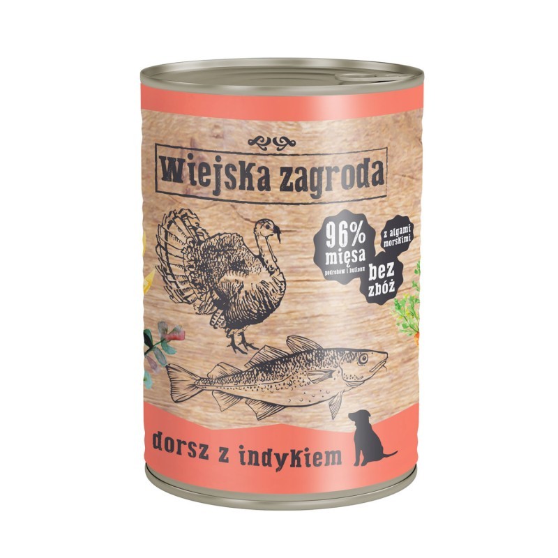 Wiejska Zagroda Dorsz z indykiem 12 x 400 g - karma mokra dla psa
